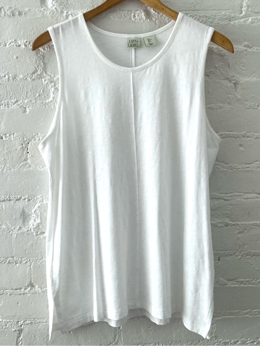 Anthropologie Lucy & Laurel White Sleeveless Tank Top Cotton Modal Coastal Sz L